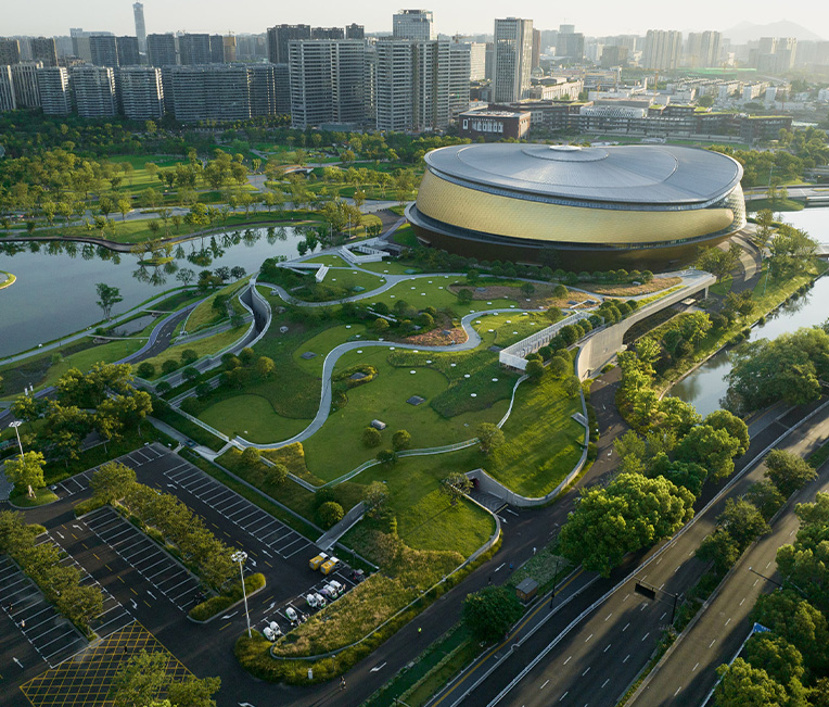 Hangzhou Doğu Körfezi Spor Parkı Çelik Yapı Kaplama Alt Projesi (Paten Salonu, Kurdele, Yardımcı Odalar, Peyzaj Kulesi)